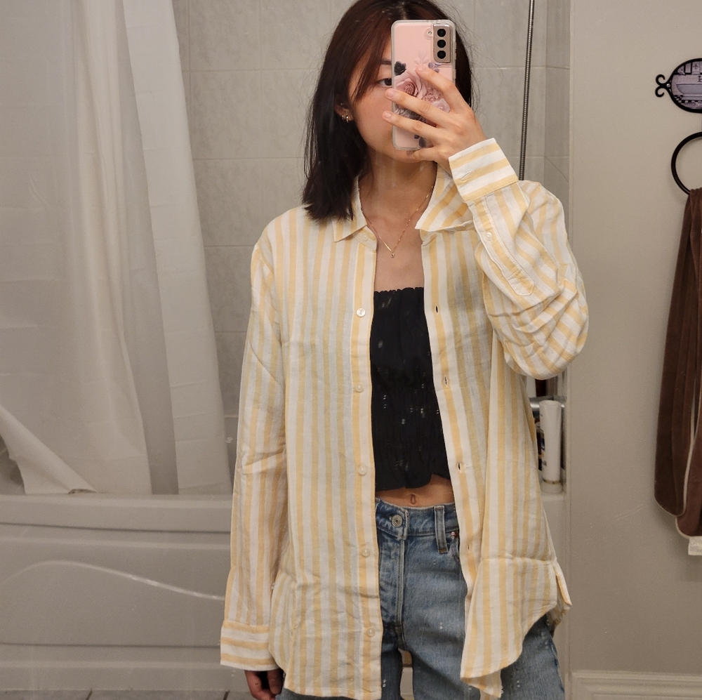 Abercrombie & fitch yellow striped button up shirt
